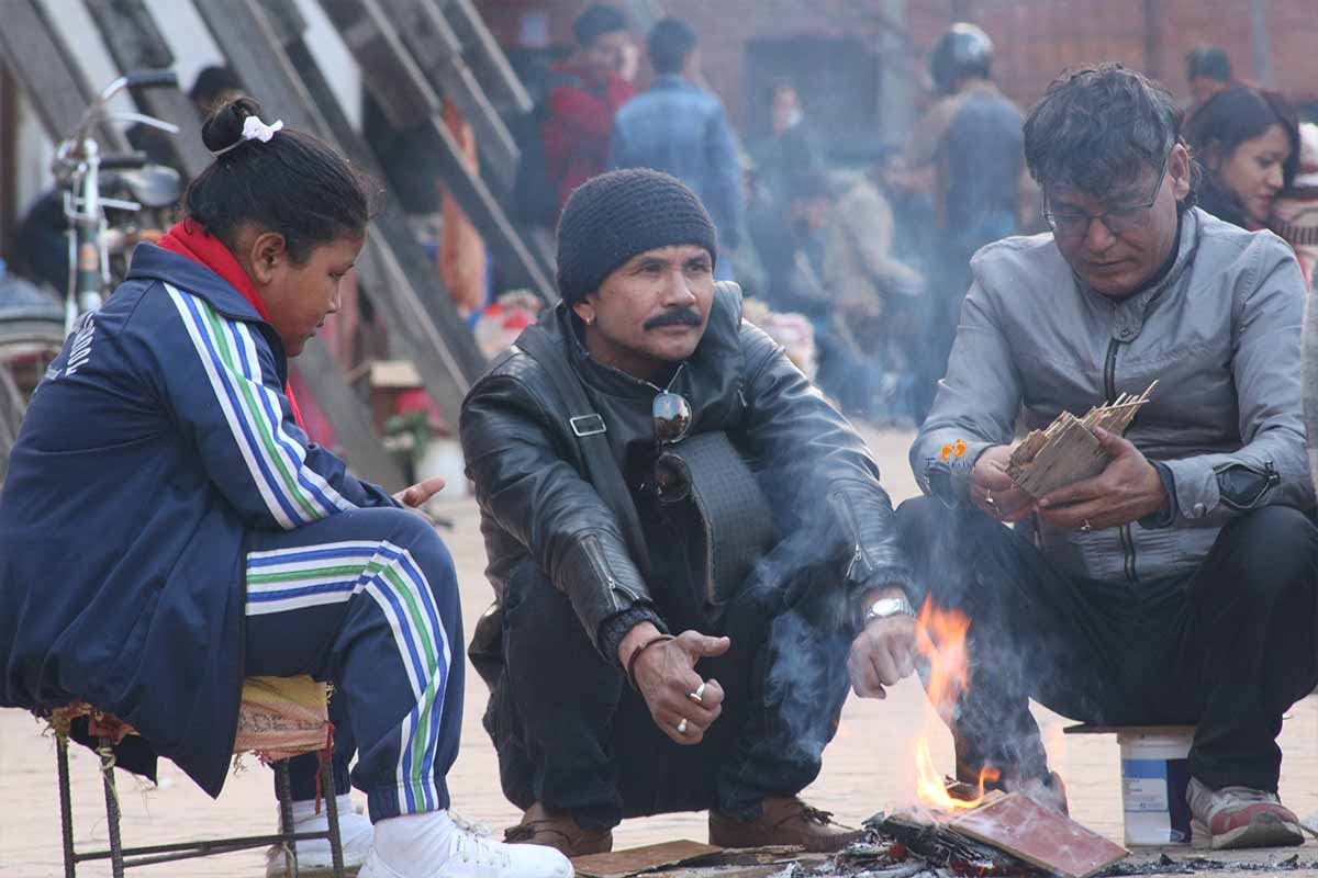 bonfire in the middle of Kathmandu Durbar Square